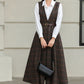 Brown Plaid Wool Midi Dress – Vintage Sleeveless Pinafore Swing Dress 6417