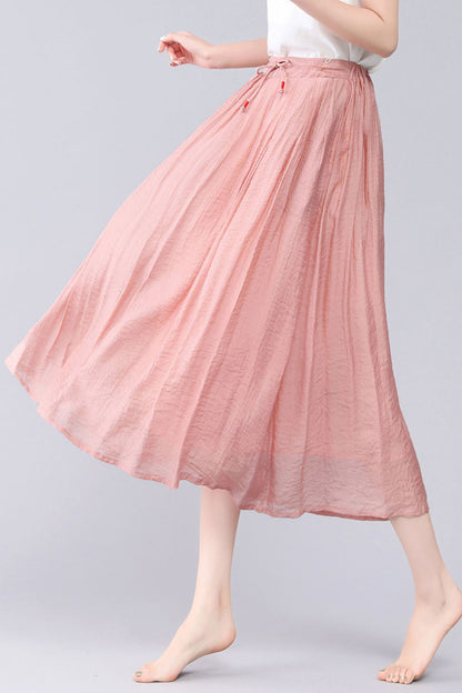 Handmade Linen Maxi A Line Swing Summer Solid Skirt 3565