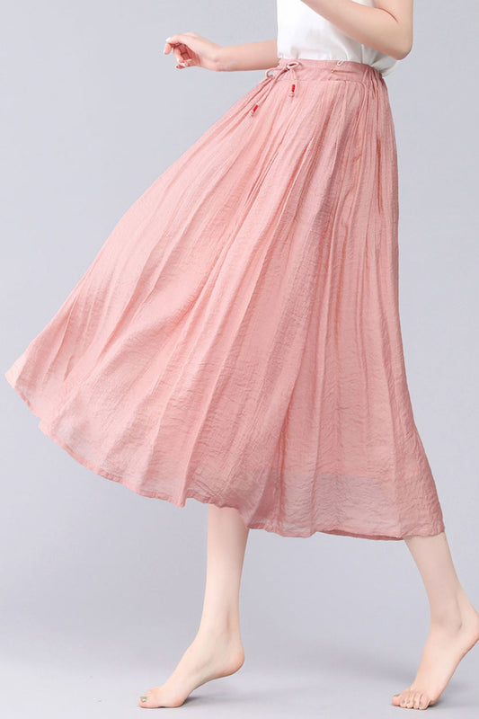 Linen Maxi A Line Swing Summer Solid Skirt 3565