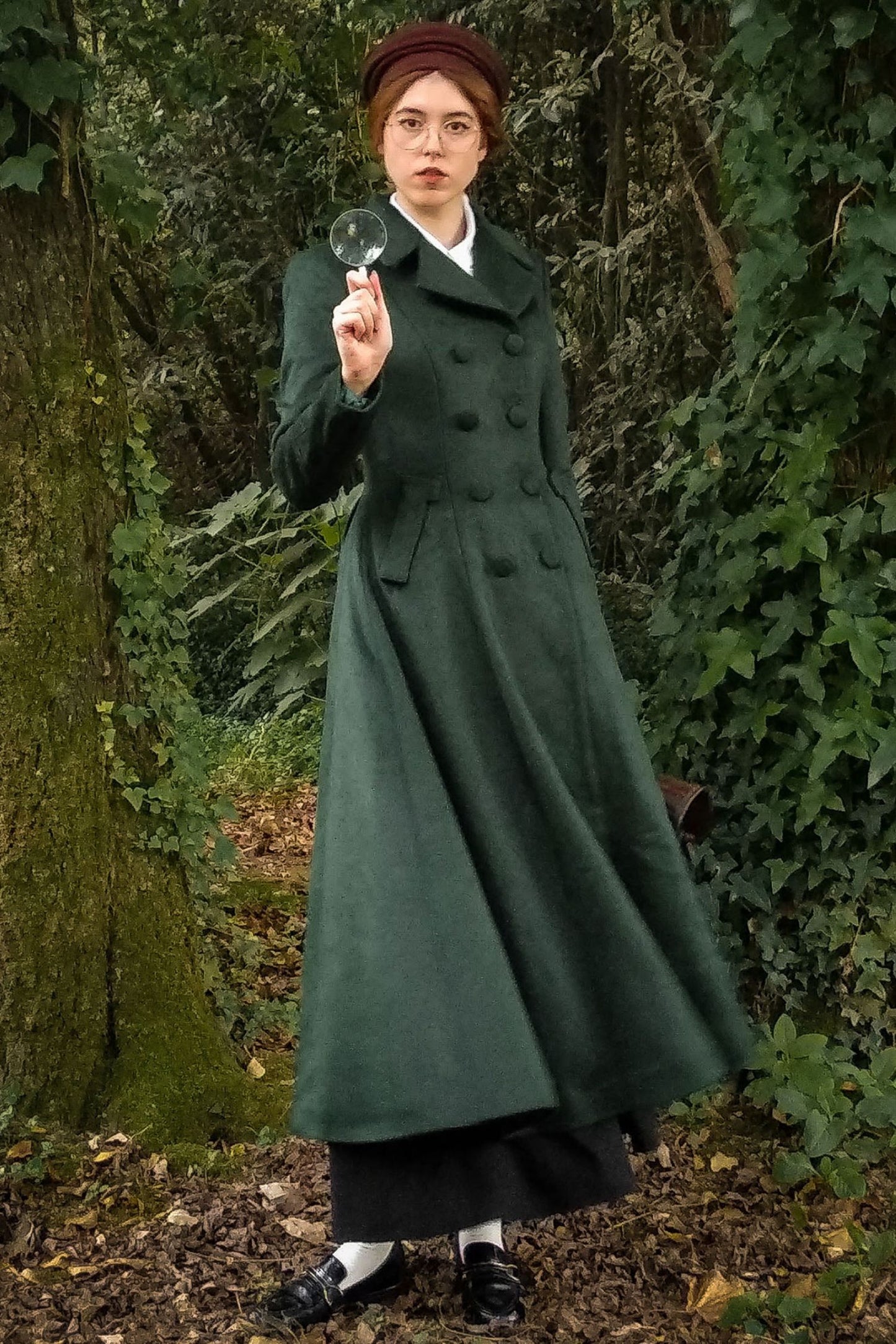 Retro green Long winter wool coat  3221