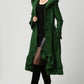 Womens Dark Green Wool Maxi Coat with Hood 1120#