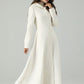 Hooded maxi white wedding wool coat 4519