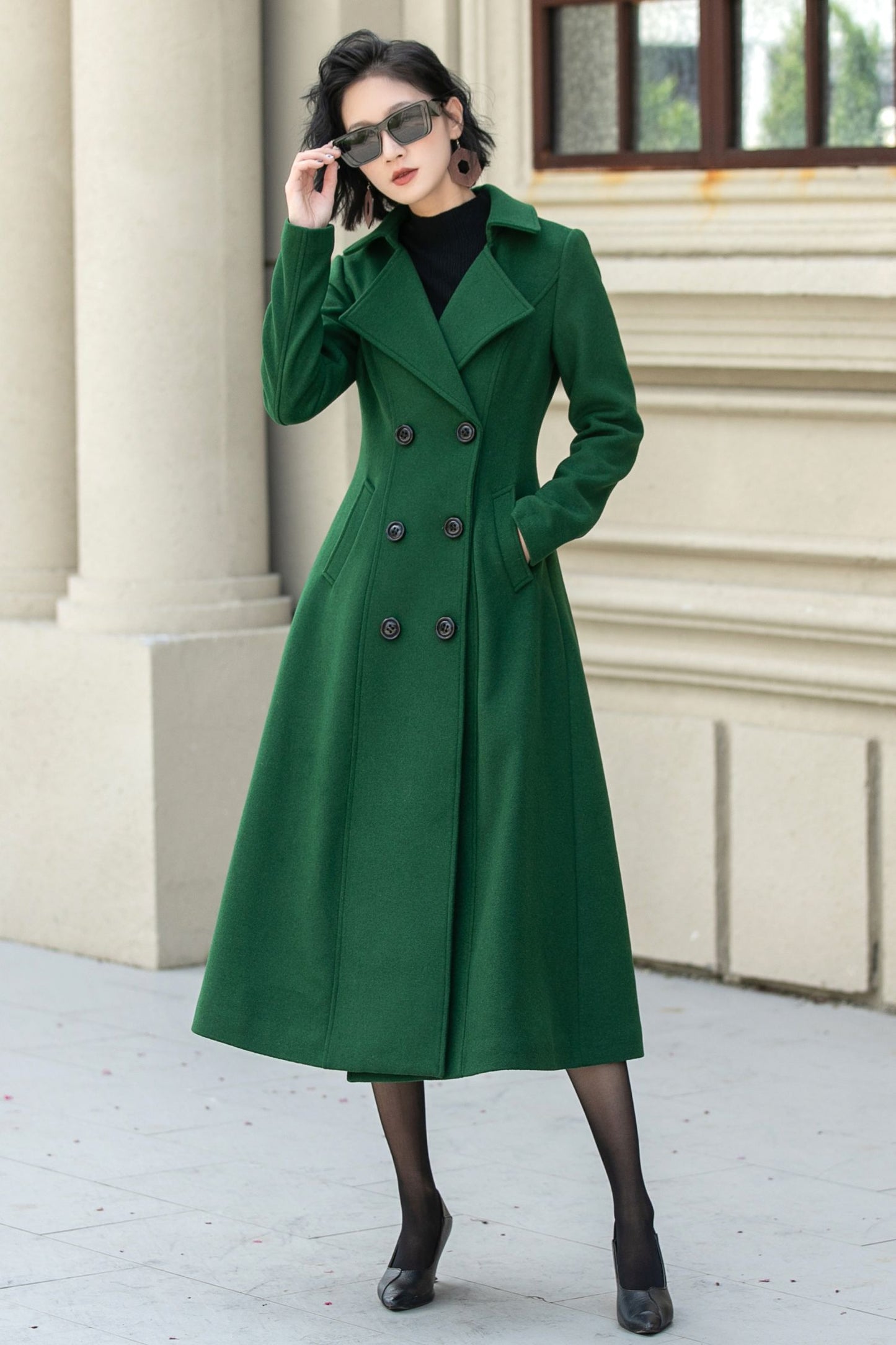 Double breasted green winter wool coat 5349