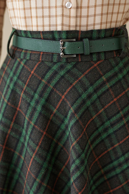 Swing Long wool plaid skirt 5260