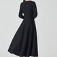 Long sleeves black midi wool dress 4521