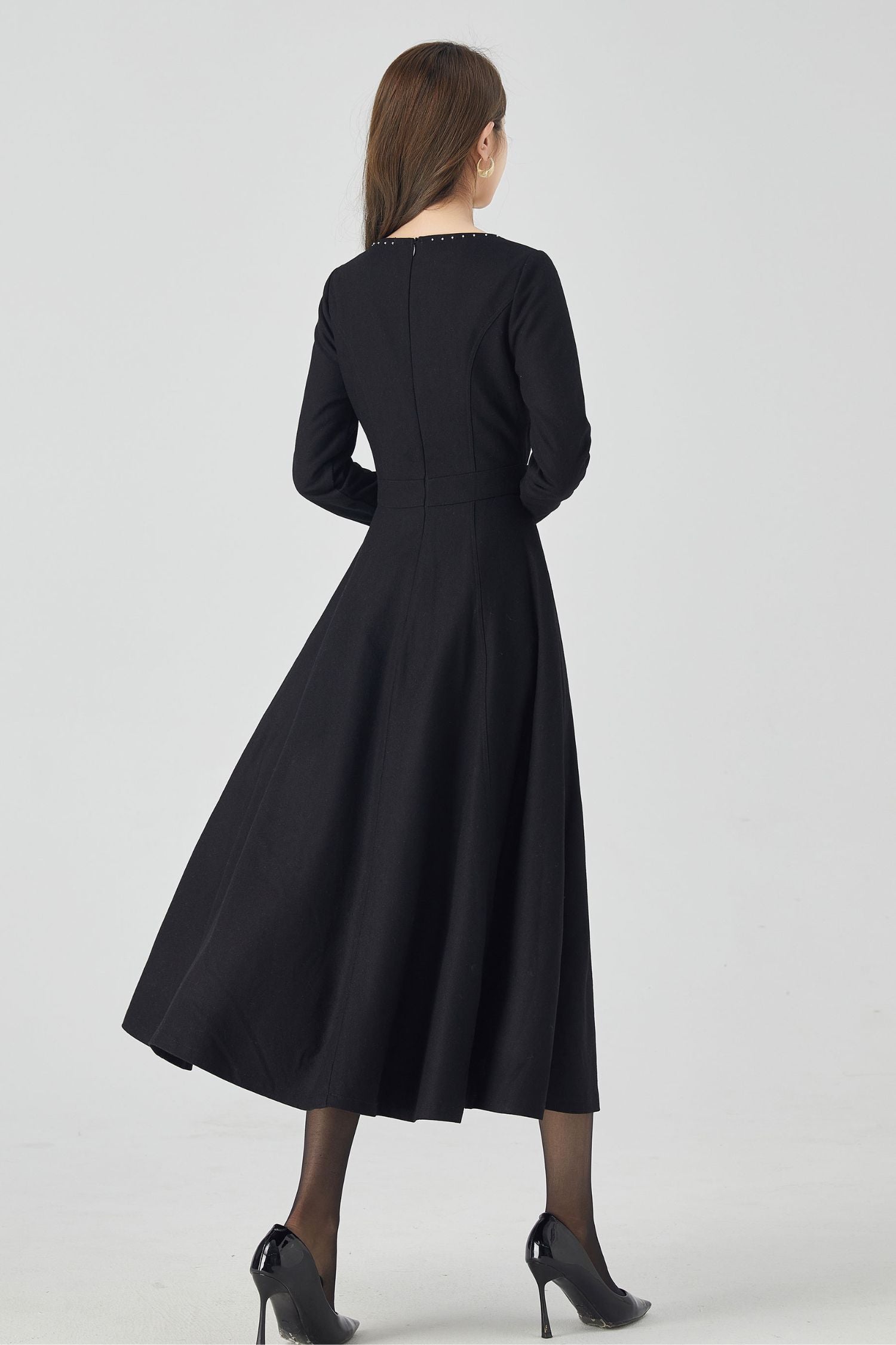square neck winter dress Plus Size Square Neck Faux Fur Cuff Long Sleeve Short Dress, Autumn/Winter Party