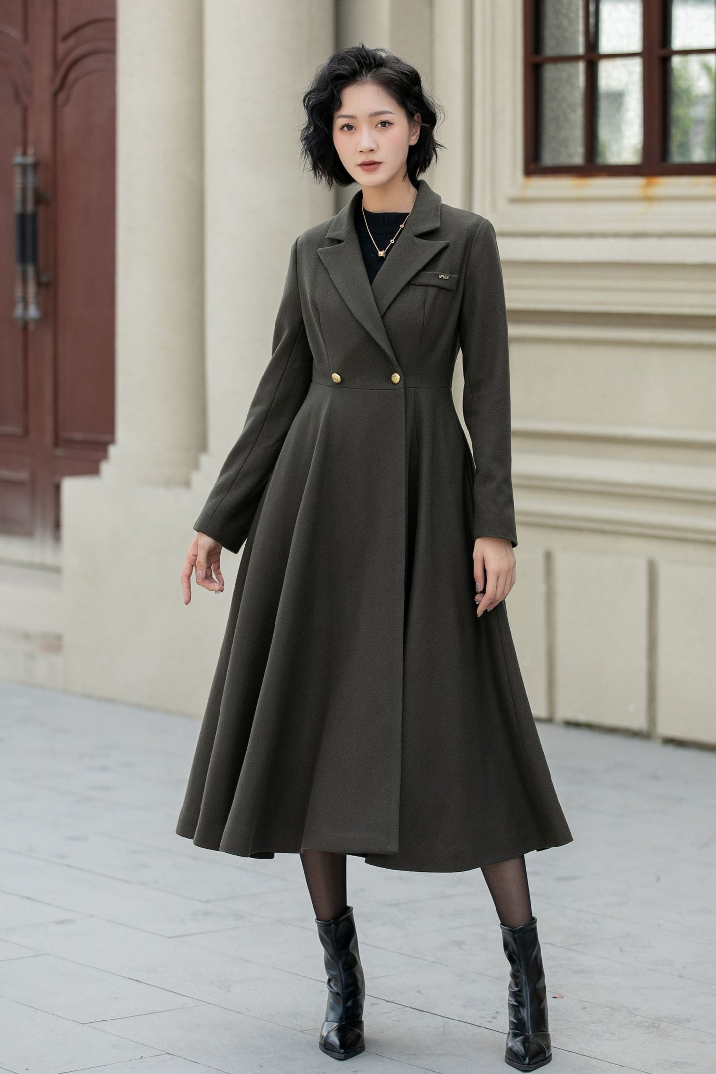 Army green double breasted winter wool coat 5459