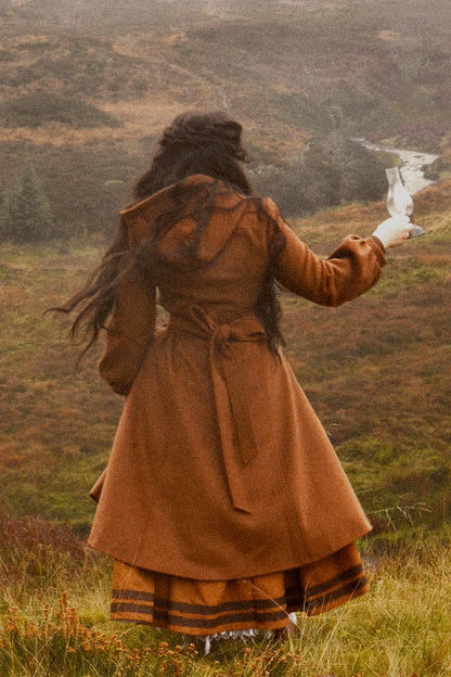 Brown Wool Blend Long Coat - Hooded with Lantern Sleeves 4736