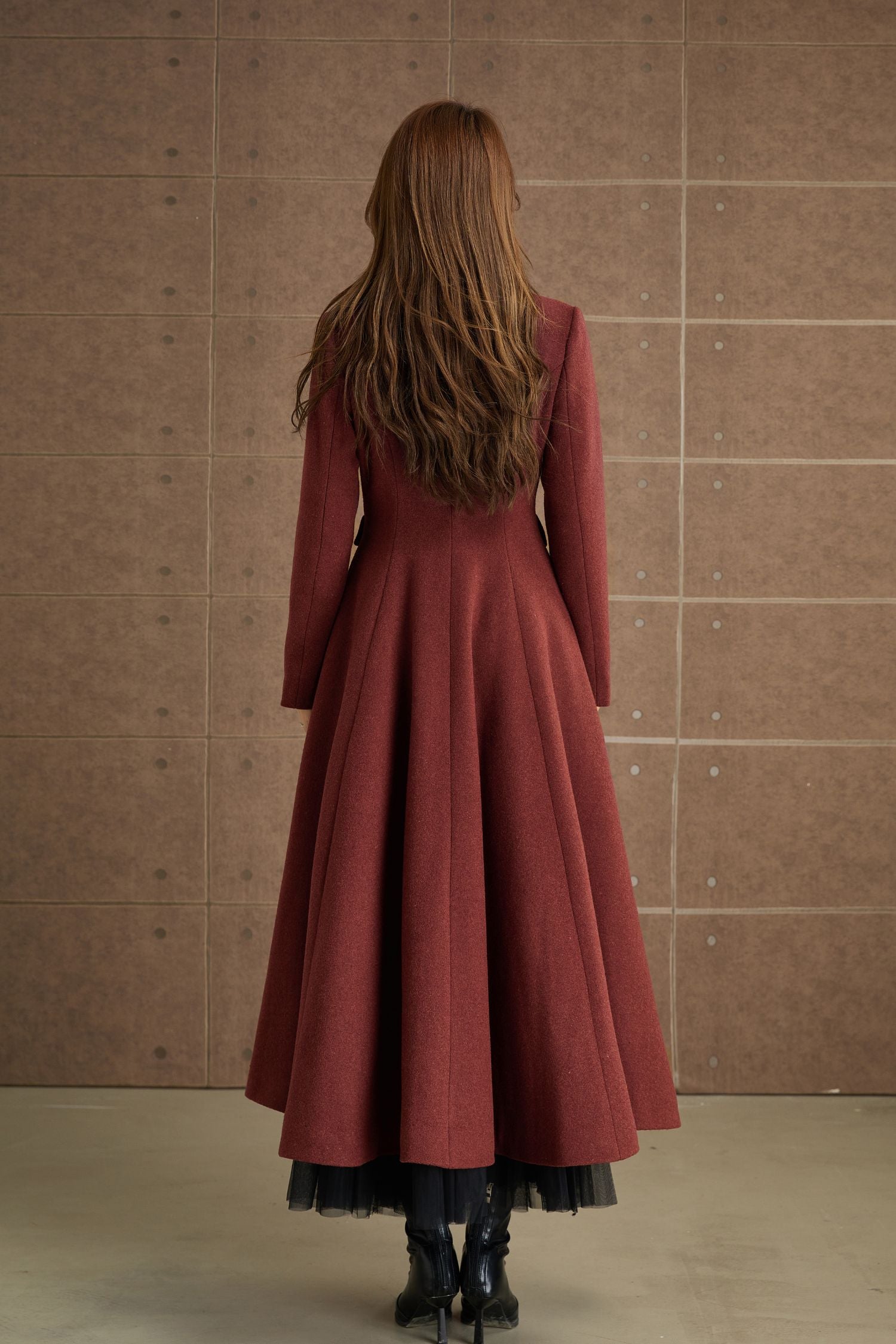 Red Brown Wool Fit and Flare Coat Vintage Long Winter Overcoat 5369 Brown / S Red Brown Wool Fit and Flare Coat Vintage Long Winter Overcoat 5369 Brown / S