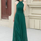 Dark green maxi halter summer party dress 5172