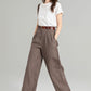 Brown wide leg long linen pants for women 4965