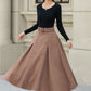 Brown button front a line wool skirt 5453