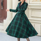 Plaid swing midi wool dress women 5343