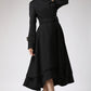 Asymmetrical Hem Black wool Coat  0703#