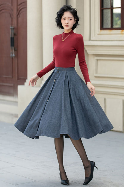 Swing Midi Wool Skirt Women 5458