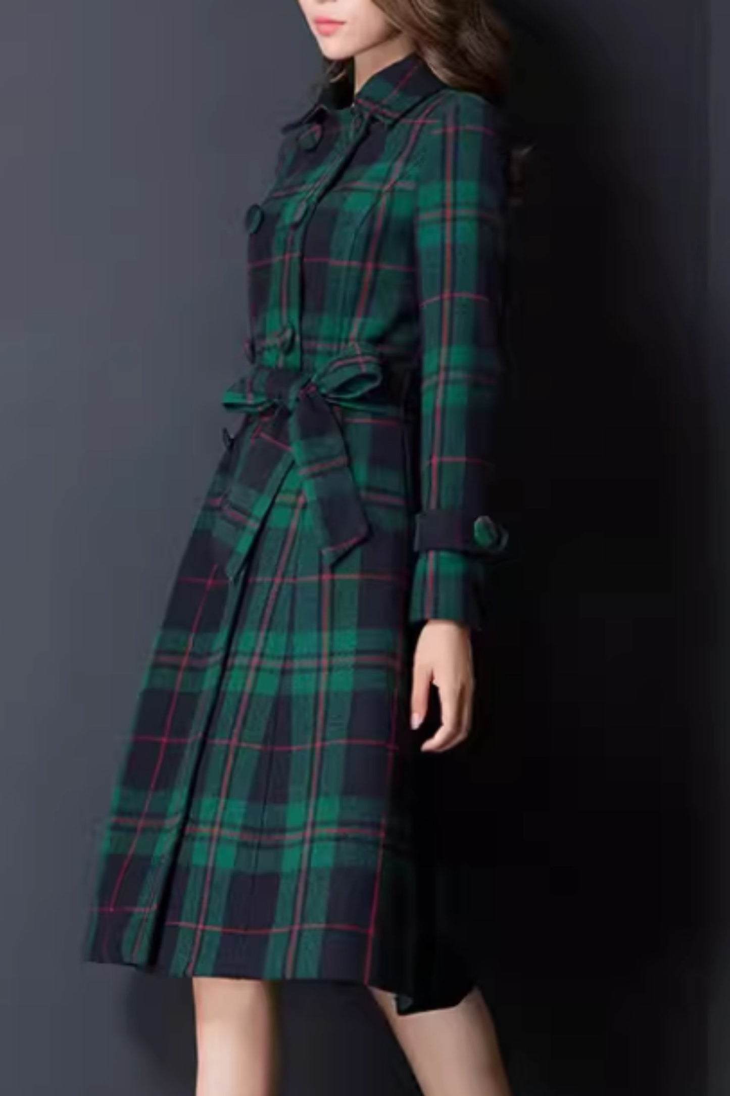 Double breasted winter plaid wool coat 5293