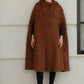 Handmade Wool Hooded Cape – Vintage Winter Cloak Coat with Pockets 6527