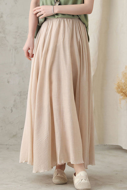 Handmade Linen Maxi Skirt Beige – High-Waist Flowy Circle Hem – 2820