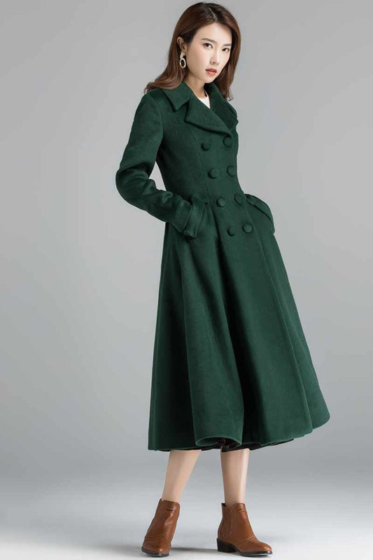 Vintage inspired Long wool green coat  2398