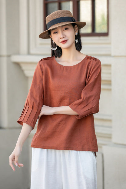 Orange loose fitting linen blouse 4902
