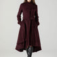 Burgundy Midi Asymmetrical Winter Wool coat 4603