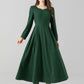 Green fit and flare midi wool dress women 4670