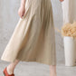 Khaki Long Cotton Linen Midi Skirt 2773