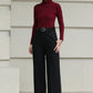 Handmade Vintage Wool Pants – Black High Waist Wide Leg Winter Trousers 6620