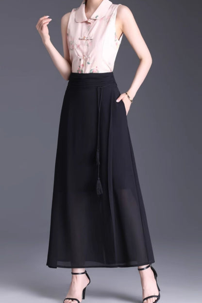 High waisted long chiffon summer skirt women 6132