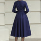 Blue swing winter wool dress women 6506