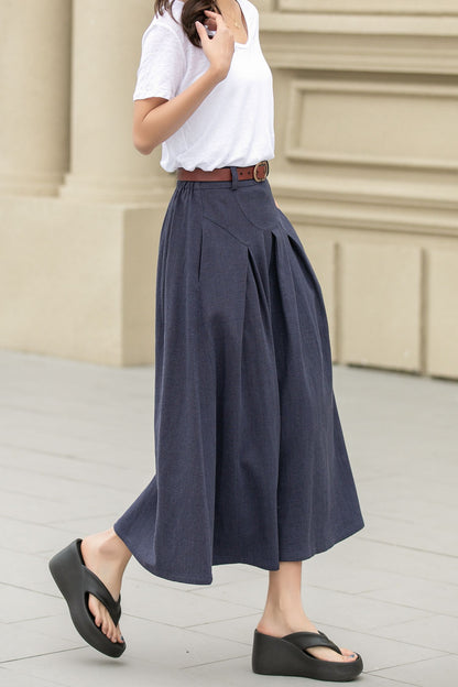 Blue long linen skirt with pockets 4943