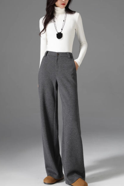 Wide leg long winter wool pants women 5471