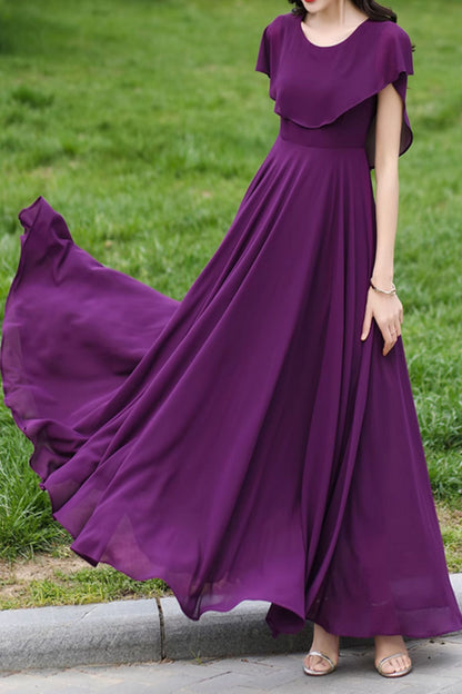 Prom purple chiffon dress with cape 4982