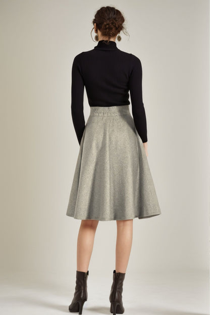 Gray Wool A-Line Skirt - Winter Ready, Flattering Fit 5233