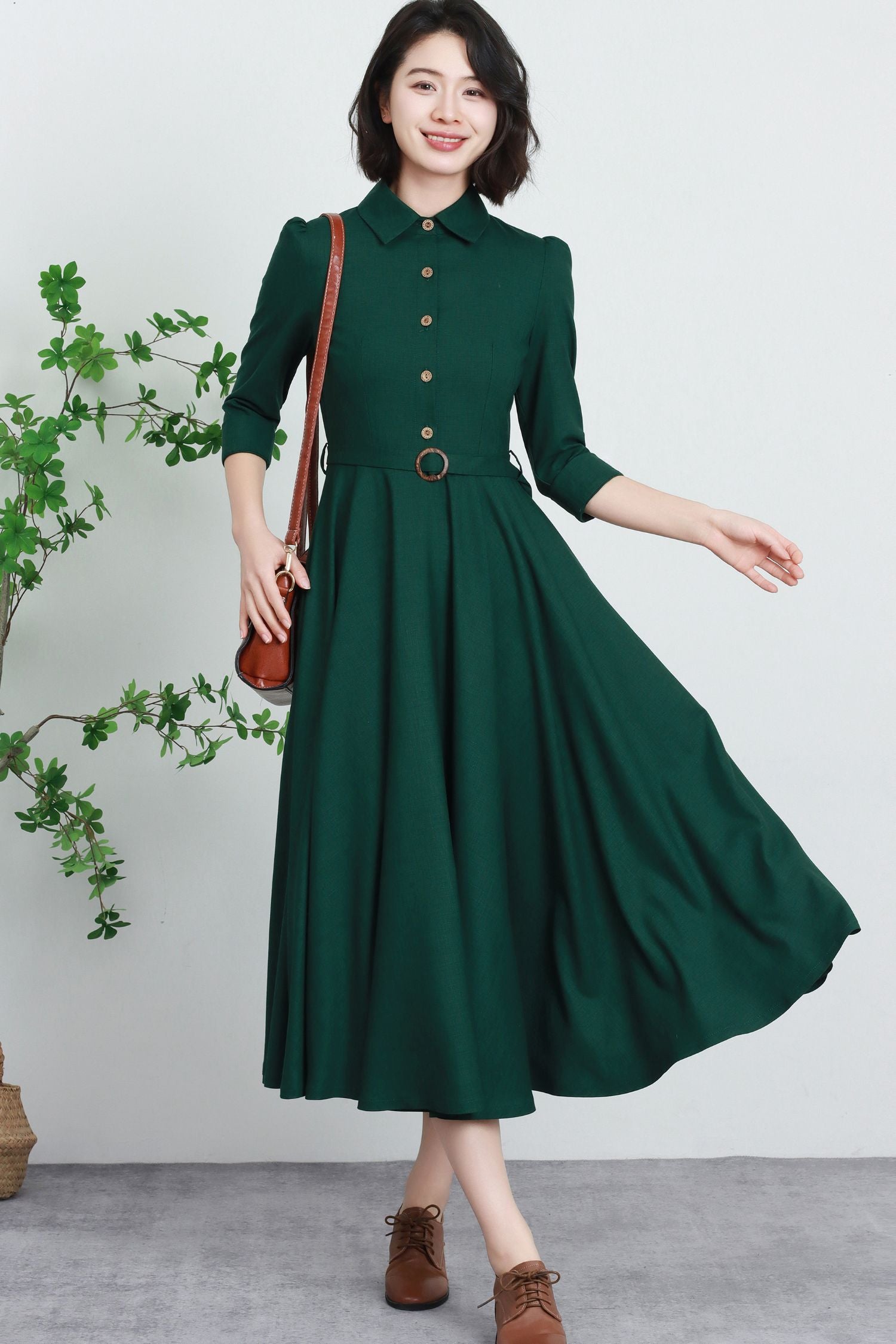 Vintage-Inspired A-Line dress with Button up 5735 - Green / XS Vintage-Inspired A-Line dress with Button up 5735 - Green / XS