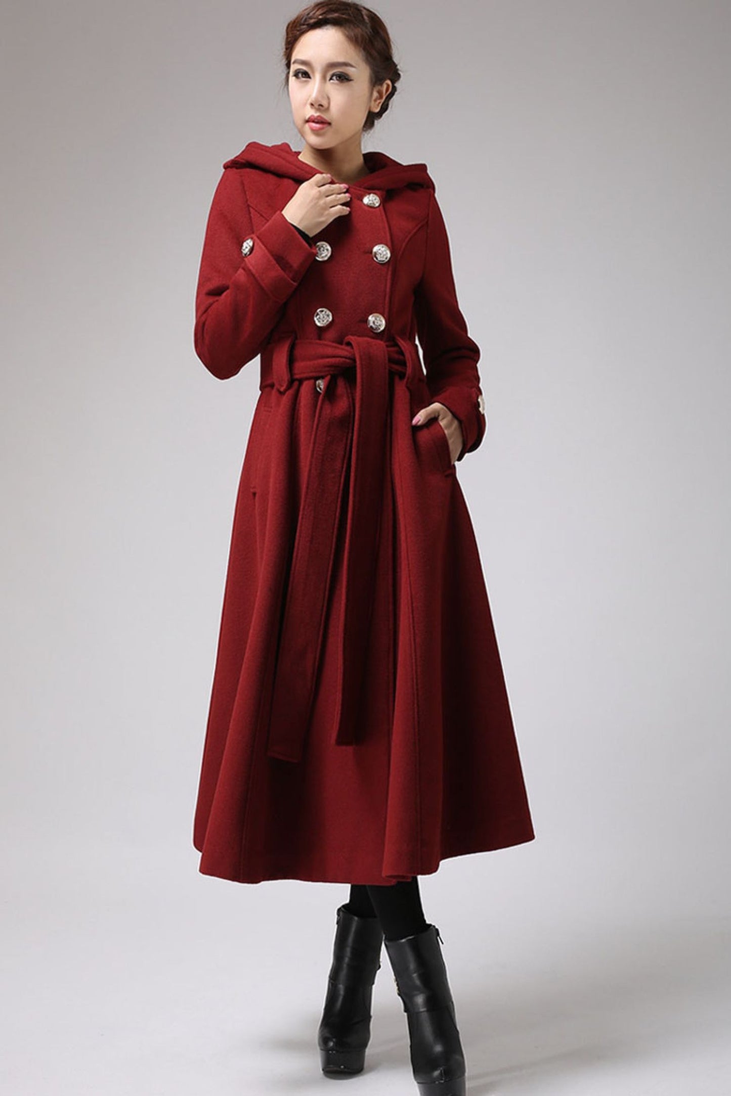 Women Hooded Military Wool Coat 0705