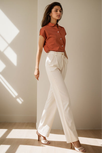 Short sleeves summer linen shirt top 5119