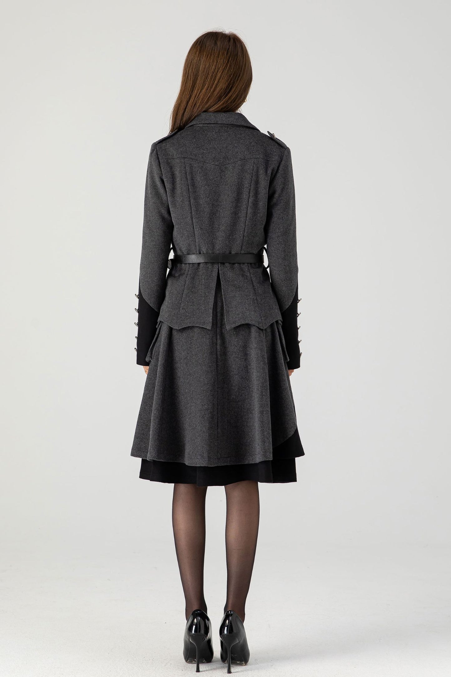 Gray military short wool coat 4605