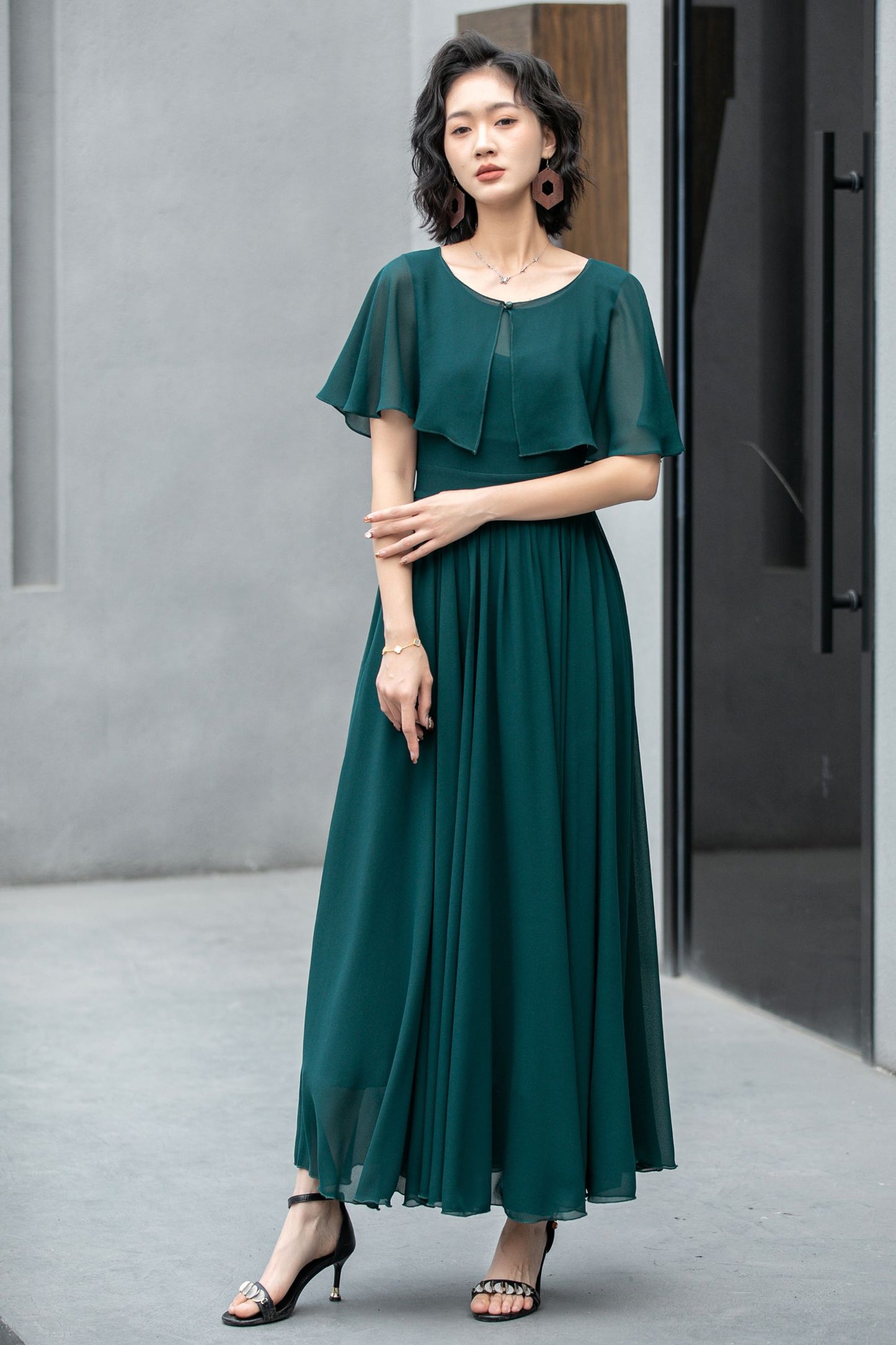 Sleeveless chiffon maxi womens cape dress 5861 - S #CK2500200