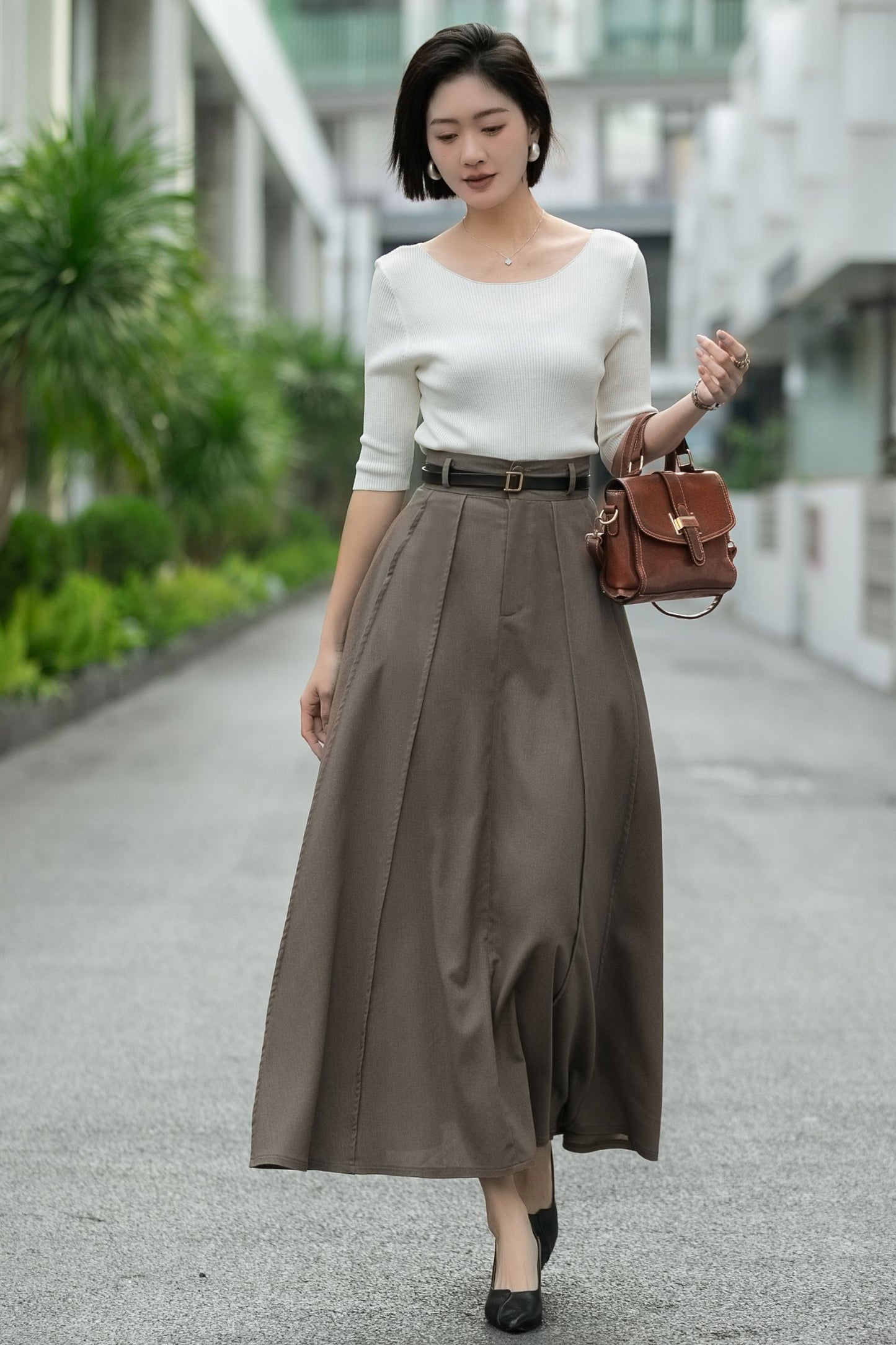 Brown Linen Maxi Skirt – High Waist A-Line Long Linen Skirt 6664 -size XS #CK2600014