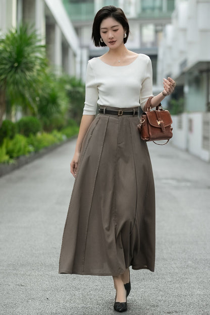 Brown Linen Maxi Skirt – High Waist A-Line Long Linen Skirt 6664 -size XS #CK2600014