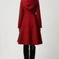 Red wool coat with big hood swing coat 1117