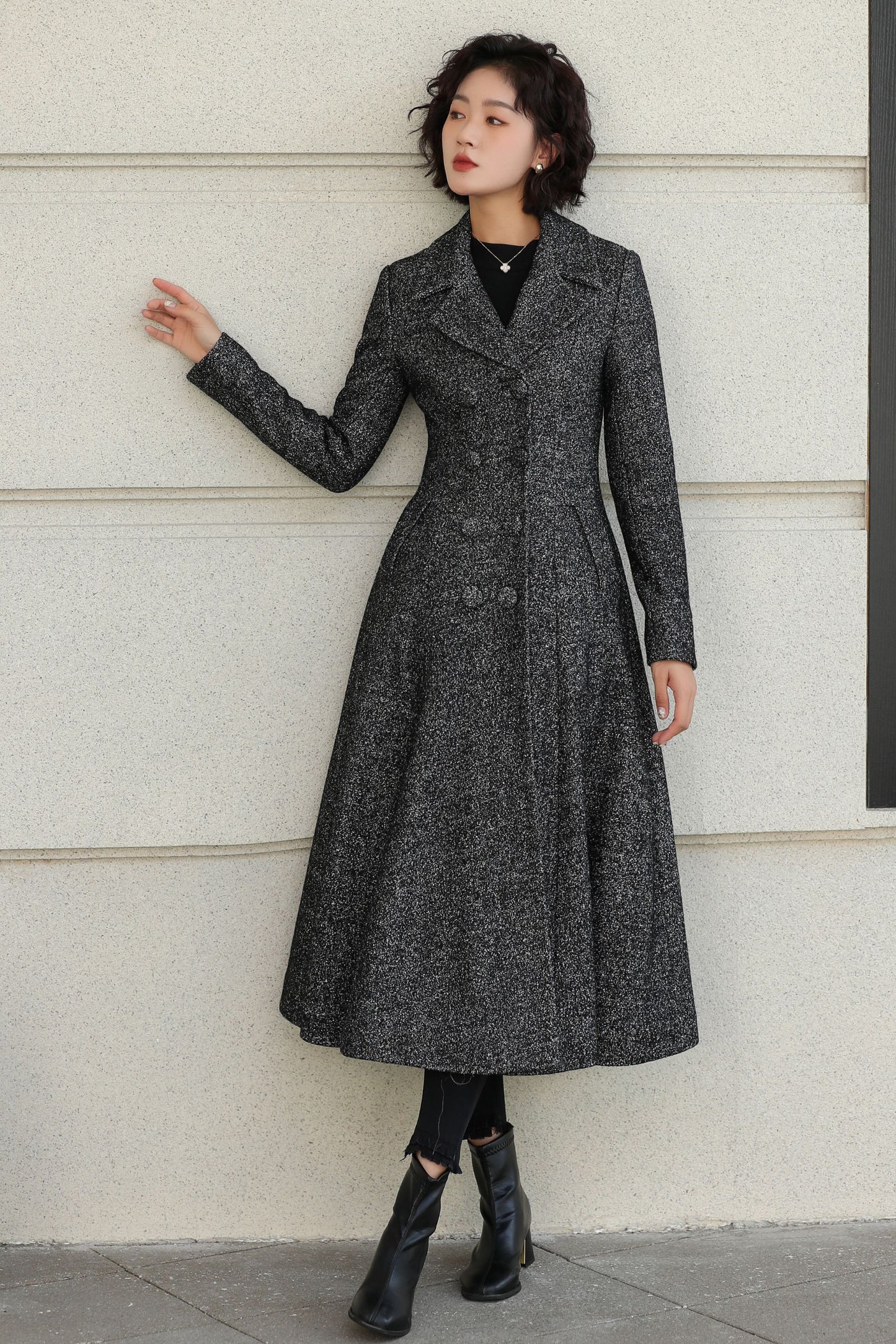 Long Wool Swing Coat – Vintage 1950s Double Breasted Overcoat 6528