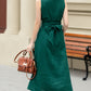 Green Sleeveless summer linen dress 4968