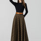High waisted plaid winter long wool skirt 4666