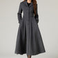 Gray winter long wool coat with pockets 5479