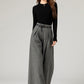 Gray wide leg long wool pants women 5482