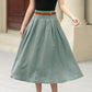 Pleated green midi summer linen skirt 4958