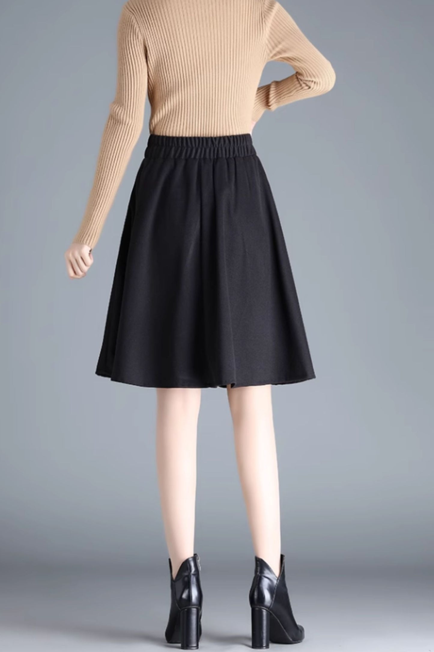 Brown Wool A-Line Skirt - High Waist Winter Style 6135