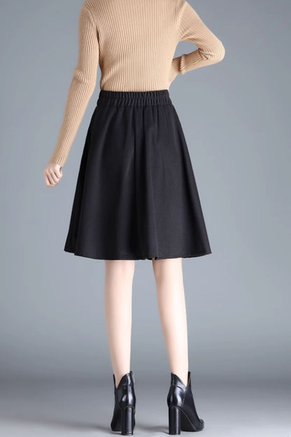 Brown Wool A-Line Skirt - High Waist Winter Style 6135